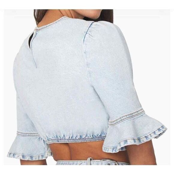 WeWoreWhat WWDT48-1 Women's Sz Small Indigo Comfort Cropped Denim Top - Picture 8 of 8